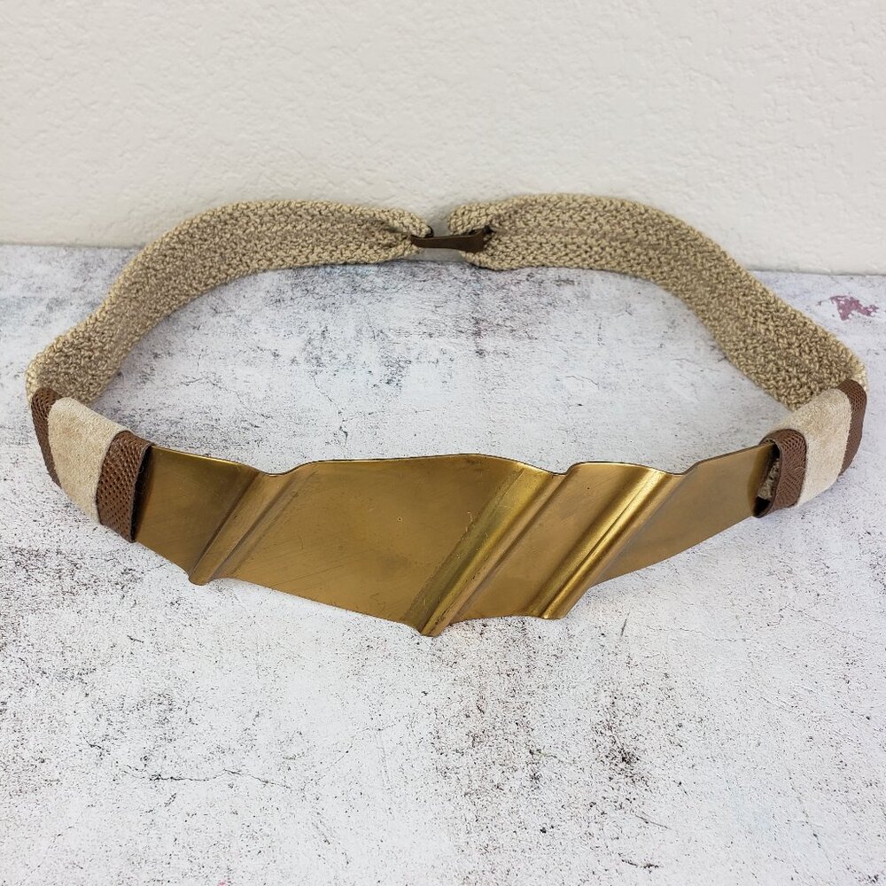 Vintage Leather Shop Belt Art-to-Wear Deco Mixed Media Crochet Avant Garde S/M